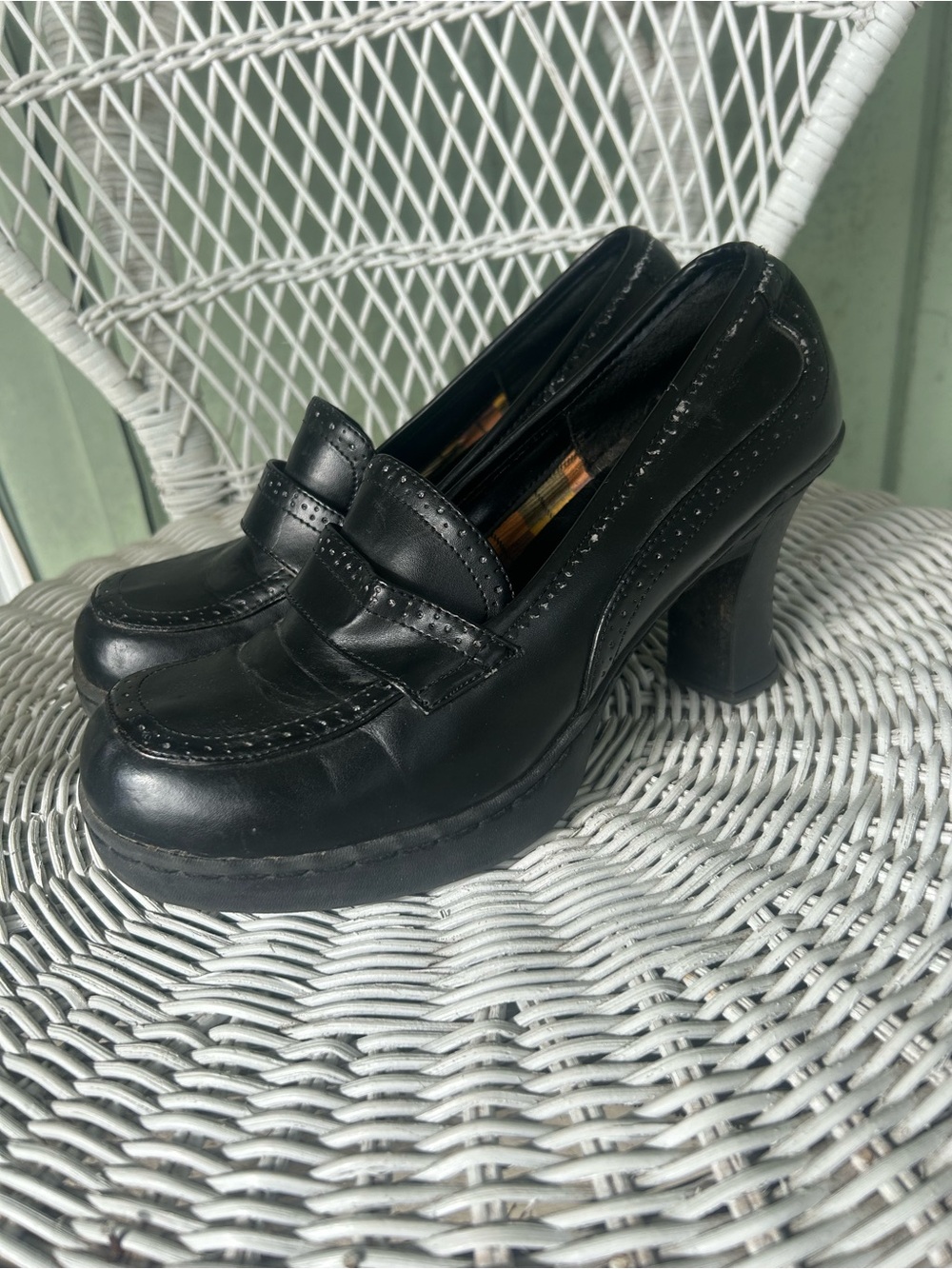 Soda Black Platform Penny Loafer Heels